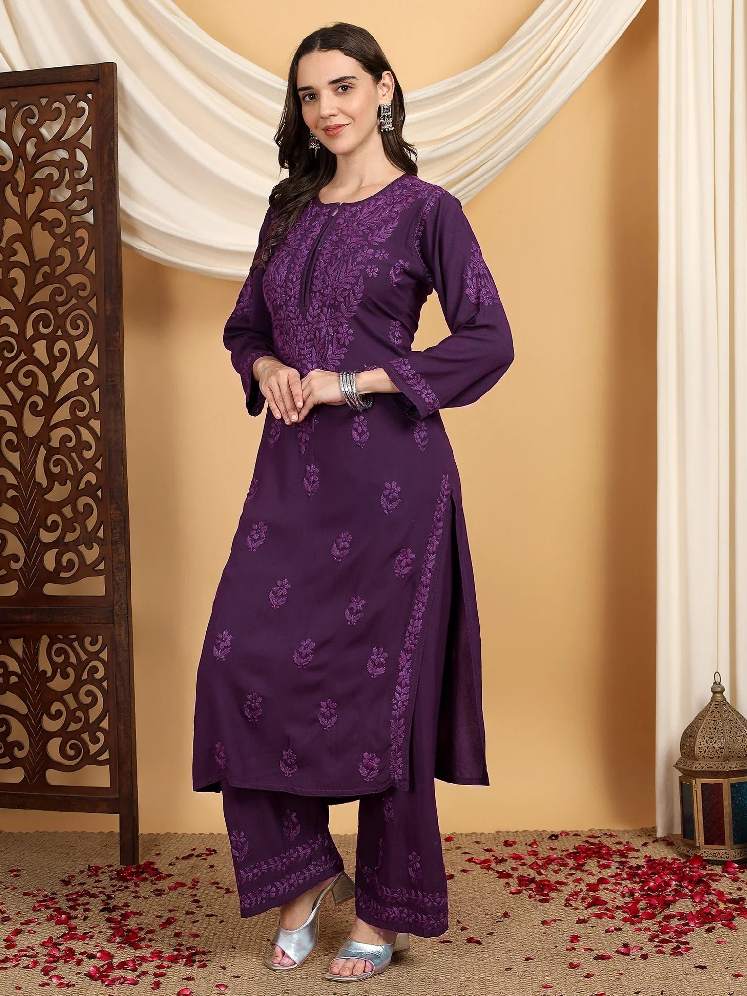 Faiza Chikankari Rayon Co-ord Set (Mauve) - Image 3