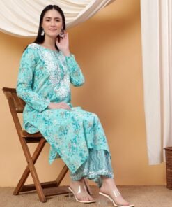 Anika Chikankari Mulmul Co-ord Set (Green) - Image 3