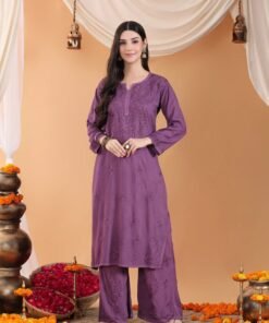 Maryam Chikankari Rayon Co-ord Set (Mauve) - Image 3