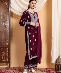 Haya Chikankari Rayon Co-ord Set (Wine) - Image 3