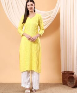 Alina Chikankari Modal Straight Kurta (Yellow)