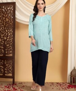 Misha Chikankari Modal Short Kurti (Spanish Green)