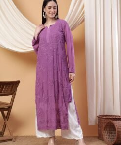 Dua Premium Viscose 3D Chikankari Straight Kurta (Mauve)