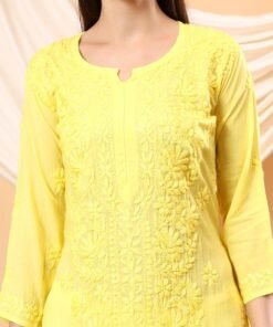 Alternative view of Alina Chikankari Modal Straight Kurta (Yellow)