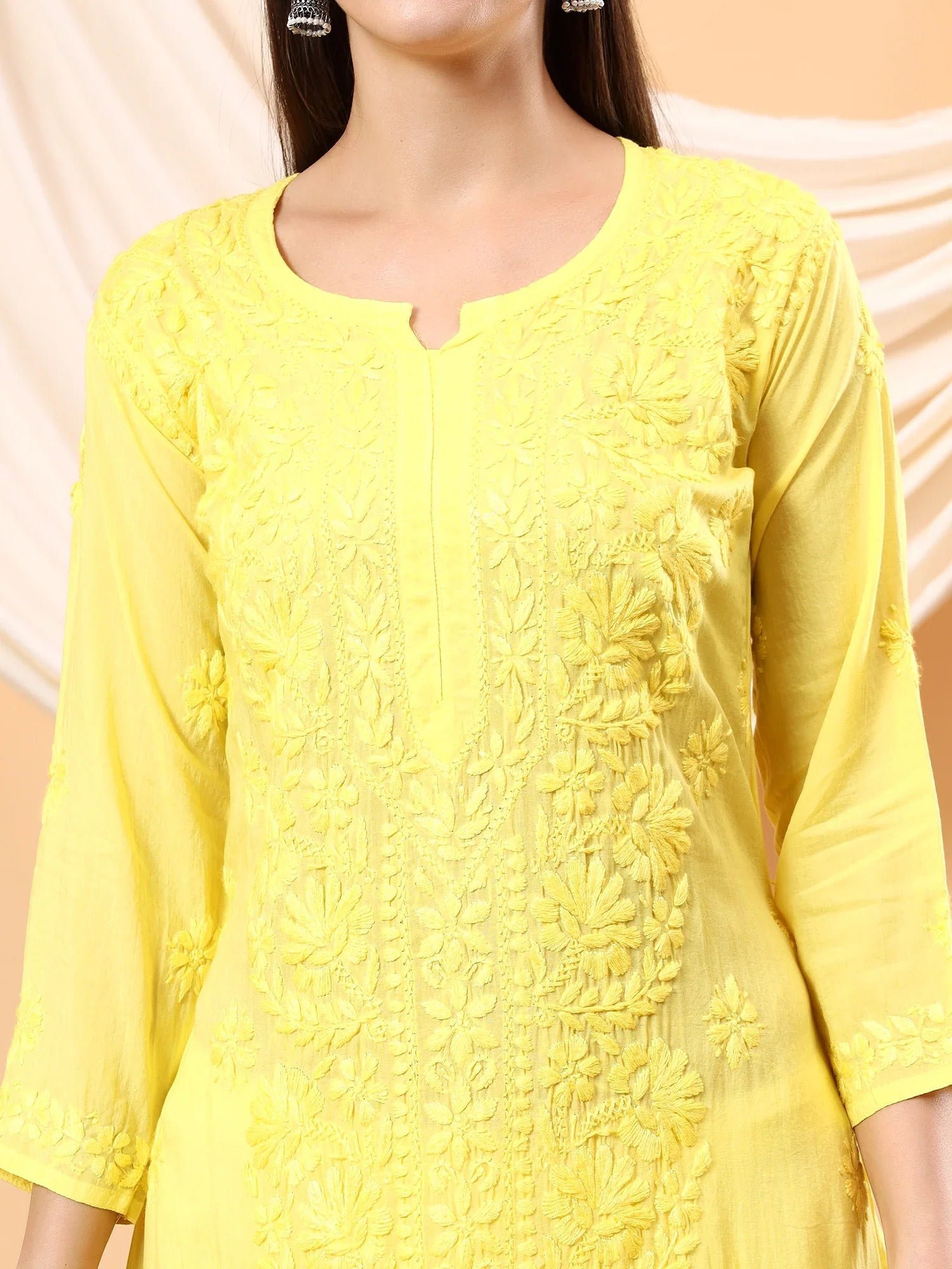 Alina Chikankari Modal Straight Kurta (Yellow) - Image 2