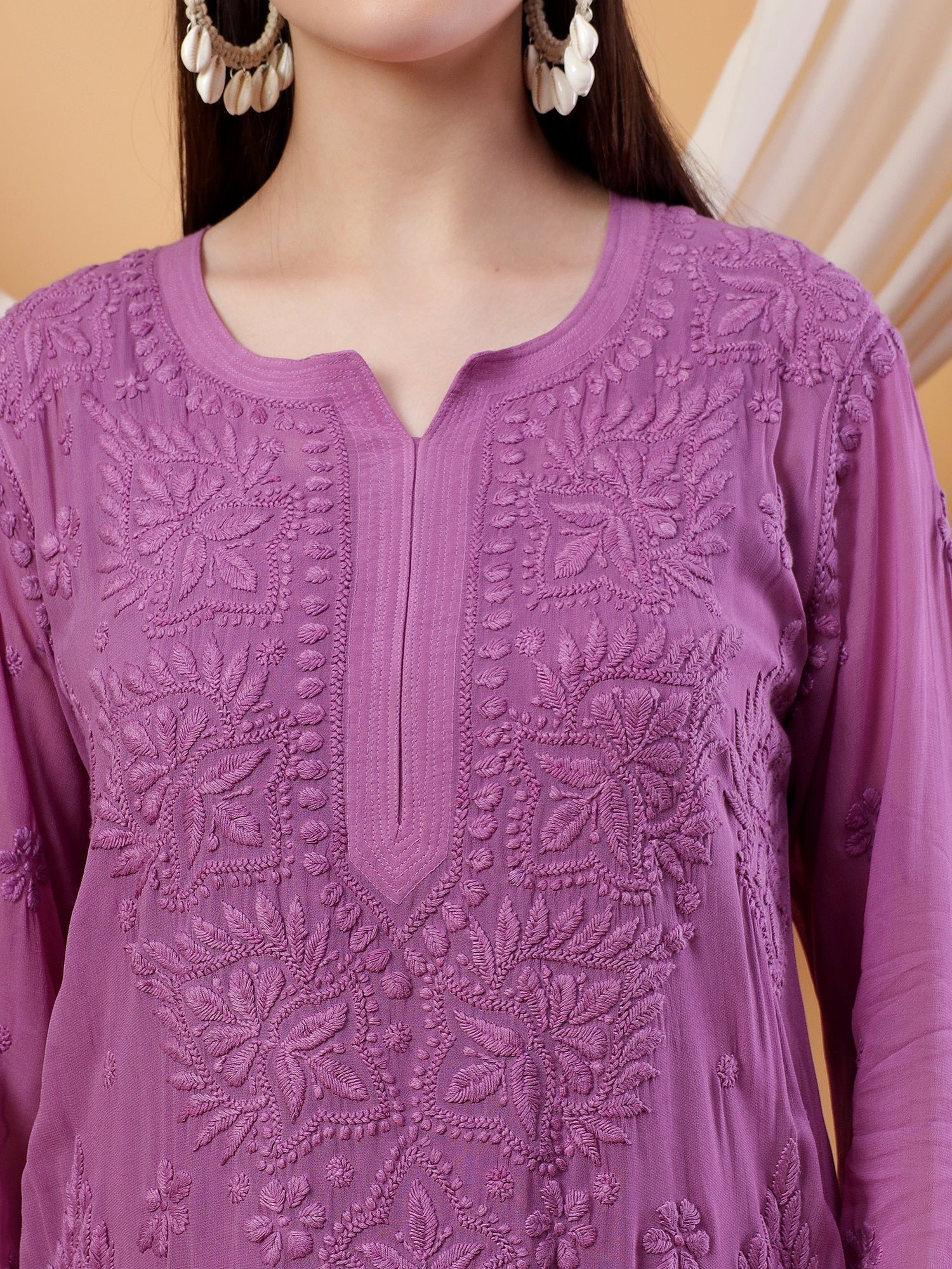 Dua Premium Viscose 3D Chikankari Straight Kurta (Mauve) - Image 2