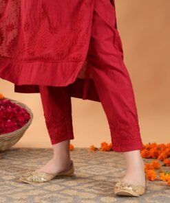 Ananya Chikankari Kurta Pant Cotton Co-ord Set (Maroon) - Image 4