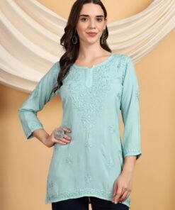 Alternative view of Misha Chikankari Modal Short Kurti (Spanish Green)