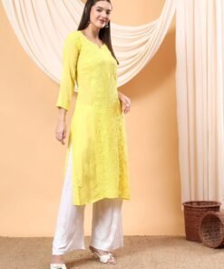 Alina Chikankari Modal Straight Kurta (Yellow) - Image 3