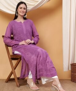 Dua Premium Viscose 3D Chikankari Straight Kurta (Mauve) - Image 3