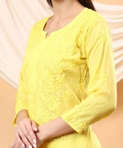 Alina Chikankari Modal Straight Kurta (Yellow) - Image 4