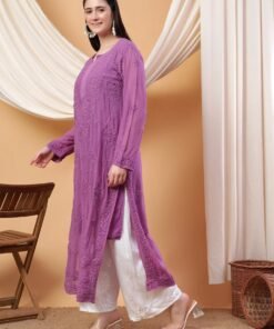 Dua Premium Viscose 3D Chikankari Straight Kurta (Mauve) - Image 4