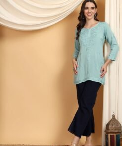 Misha Chikankari Modal Short Kurti (Spanish Green) - Image 4