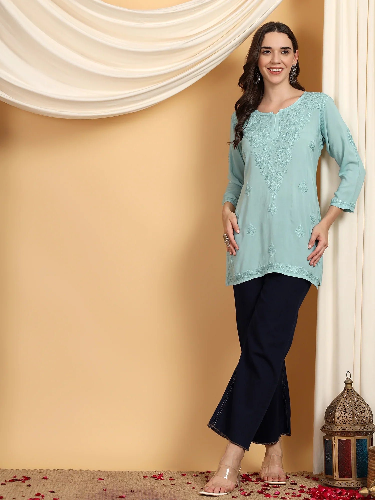 Misha Chikankari Modal Short Kurti (Spanish Green) - Image 4