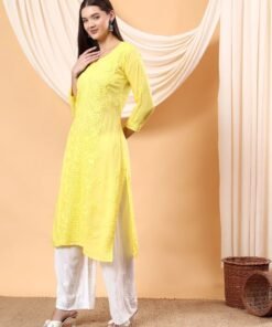 Alina Chikankari Modal Straight Kurta (Yellow) - Image 5