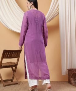 Dua Premium Viscose 3D Chikankari Straight Kurta (Mauve) - Image 5
