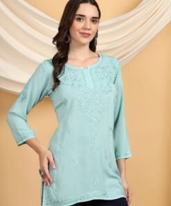 Misha Chikankari Modal Short Kurti (Spanish Green) - Image 5