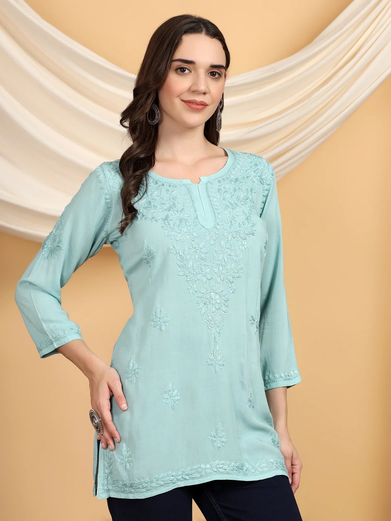 Misha Chikankari Modal Short Kurti (Spanish Green) - Image 5