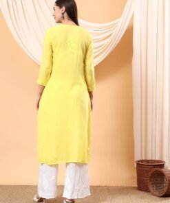 Alina Chikankari Modal Straight Kurta (Yellow) - Image 6