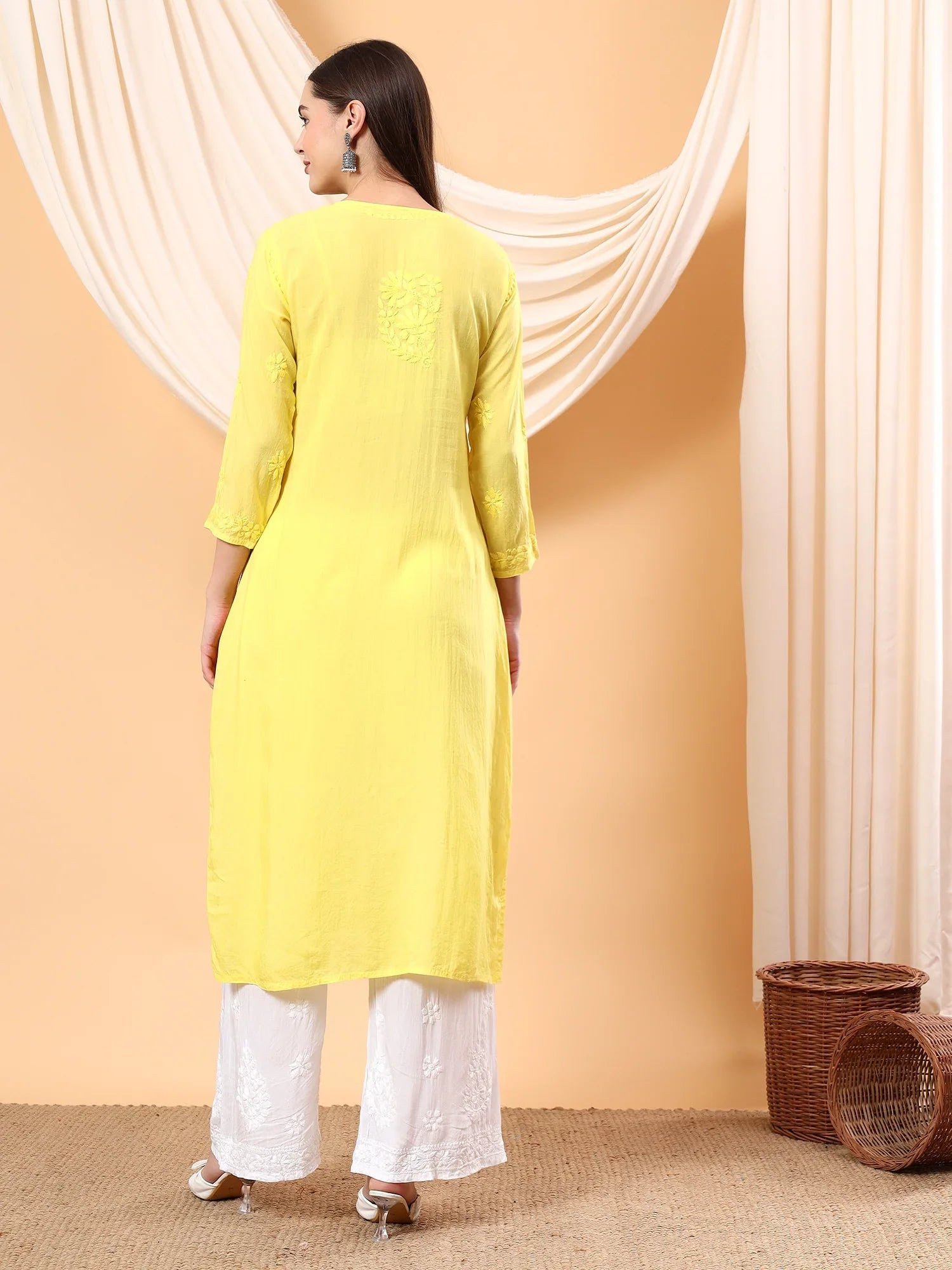 Alina Chikankari Modal Straight Kurta (Yellow) - Image 6