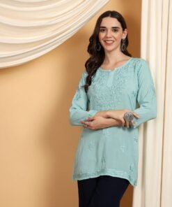 Misha Chikankari Modal Short Kurti (Spanish Green) - Image 6