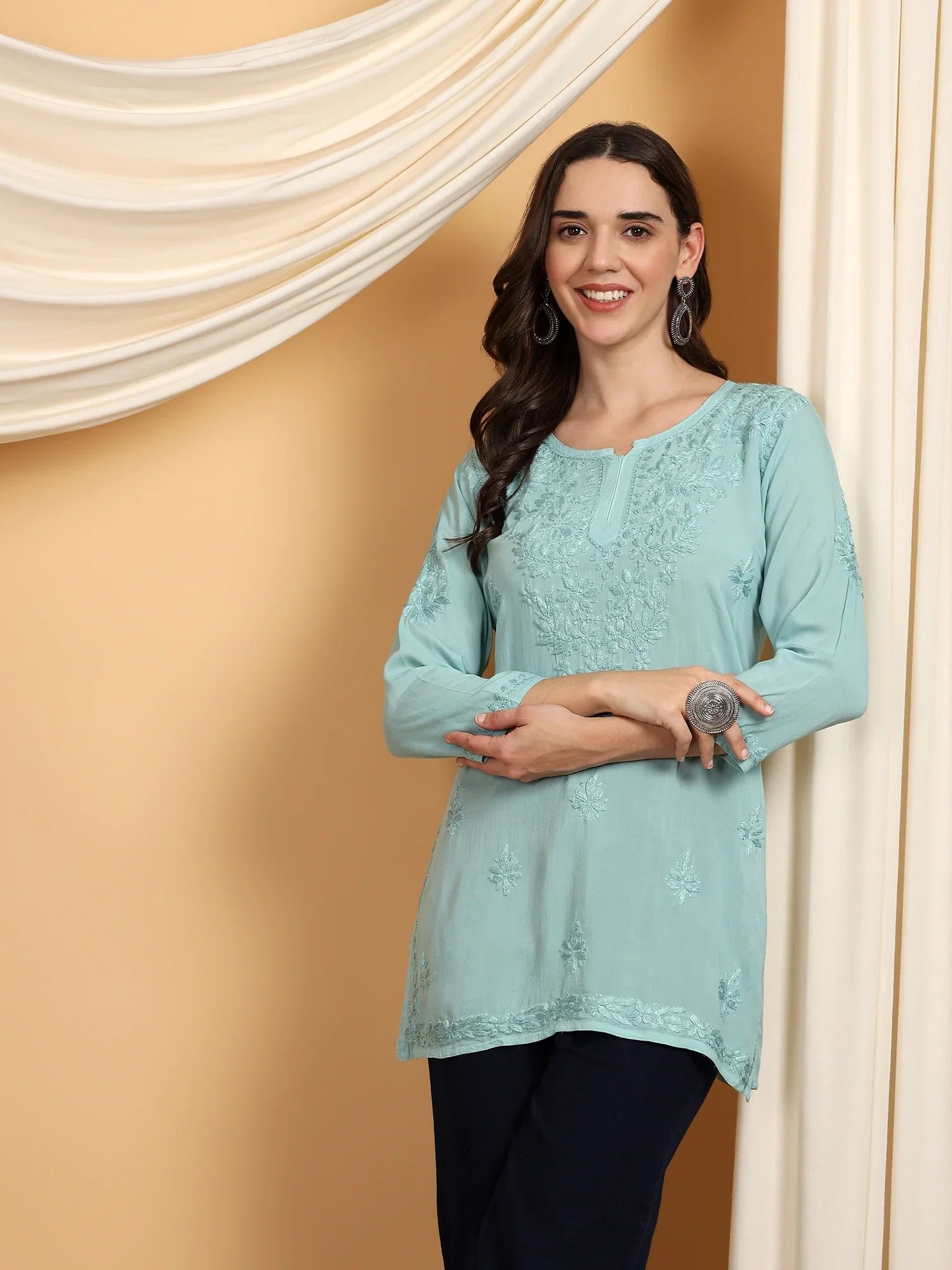Misha Chikankari Modal Short Kurti (Spanish Green) - Image 6