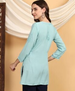 Misha Chikankari Modal Short Kurti (Spanish Green) - Image 7