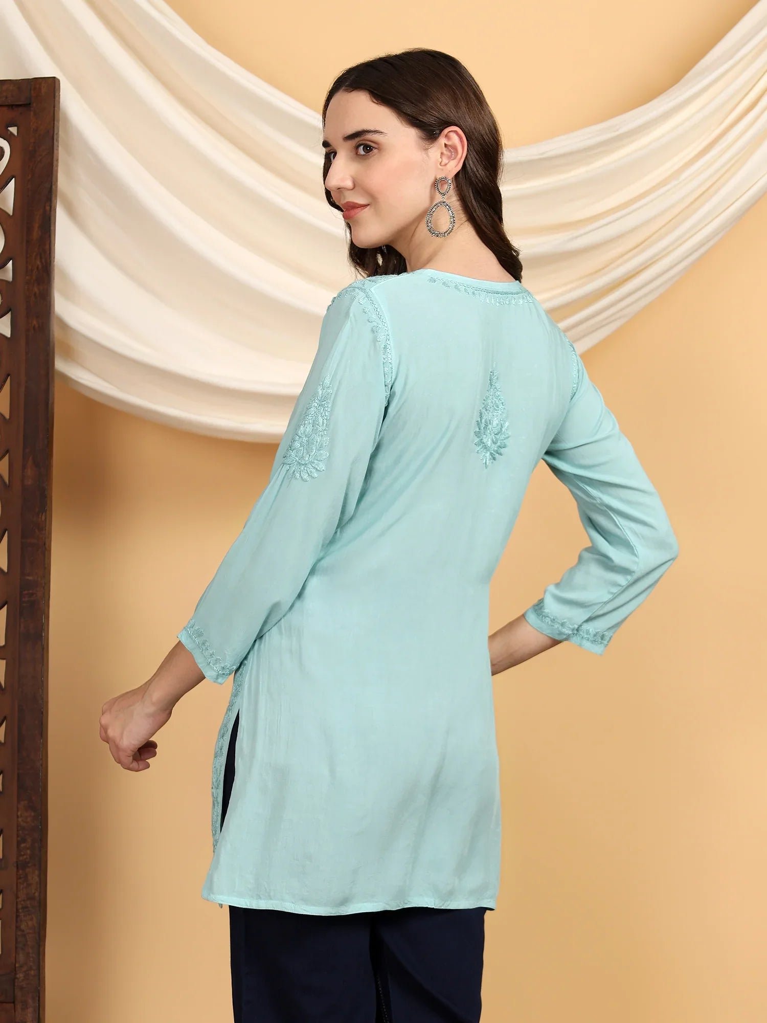 Misha Chikankari Modal Short Kurti (Spanish Green) - Image 7