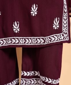 Haya Chikankari Rayon Co-ord Set (Wine) - Image 4