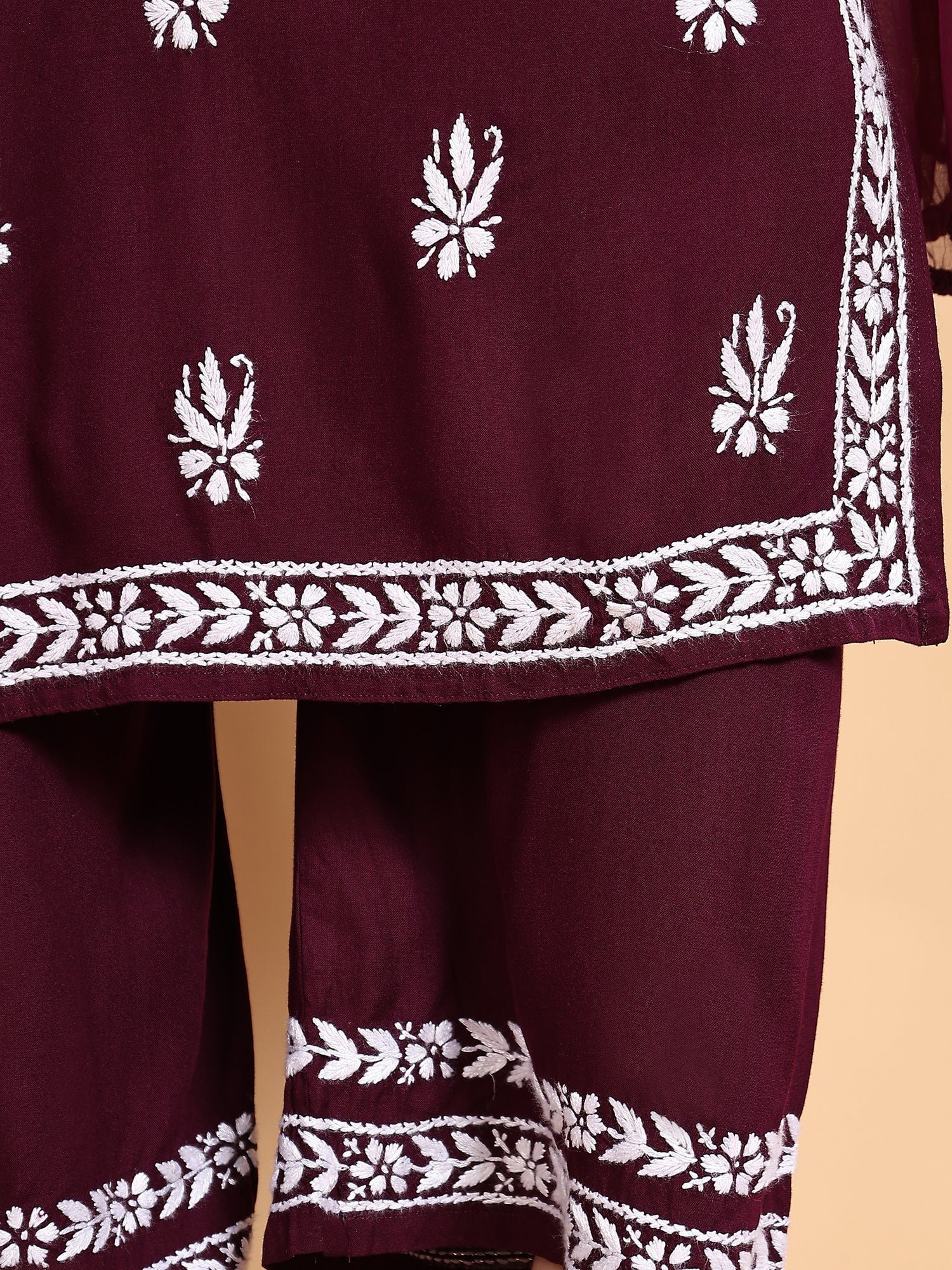 Haya Chikankari Rayon Co-ord Set (Wine) - Image 4