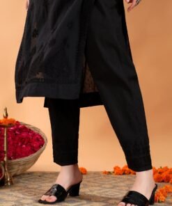 Ananya Chikankari Kurta Pant Cotton Co-ord Set (Black) - Image 4