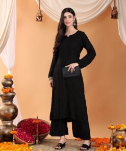 Maryam Chikankari Rayon Co-ord Set (Black)