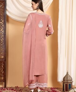 Haya Chikankari Rayon Co-ord Set (Nude Coral) - Image 6