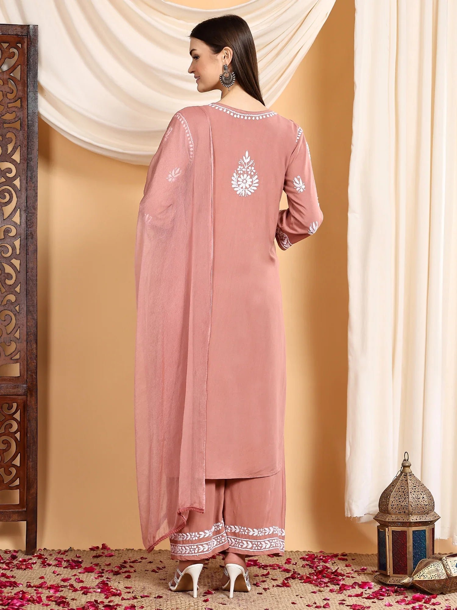 Haya Chikankari Rayon Co-ord Set (Nude Coral) - Image 6