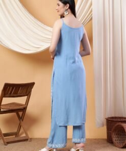Raha Chikankari Strappy Rayon Co-ord Set (Powder Blue) - Image 5