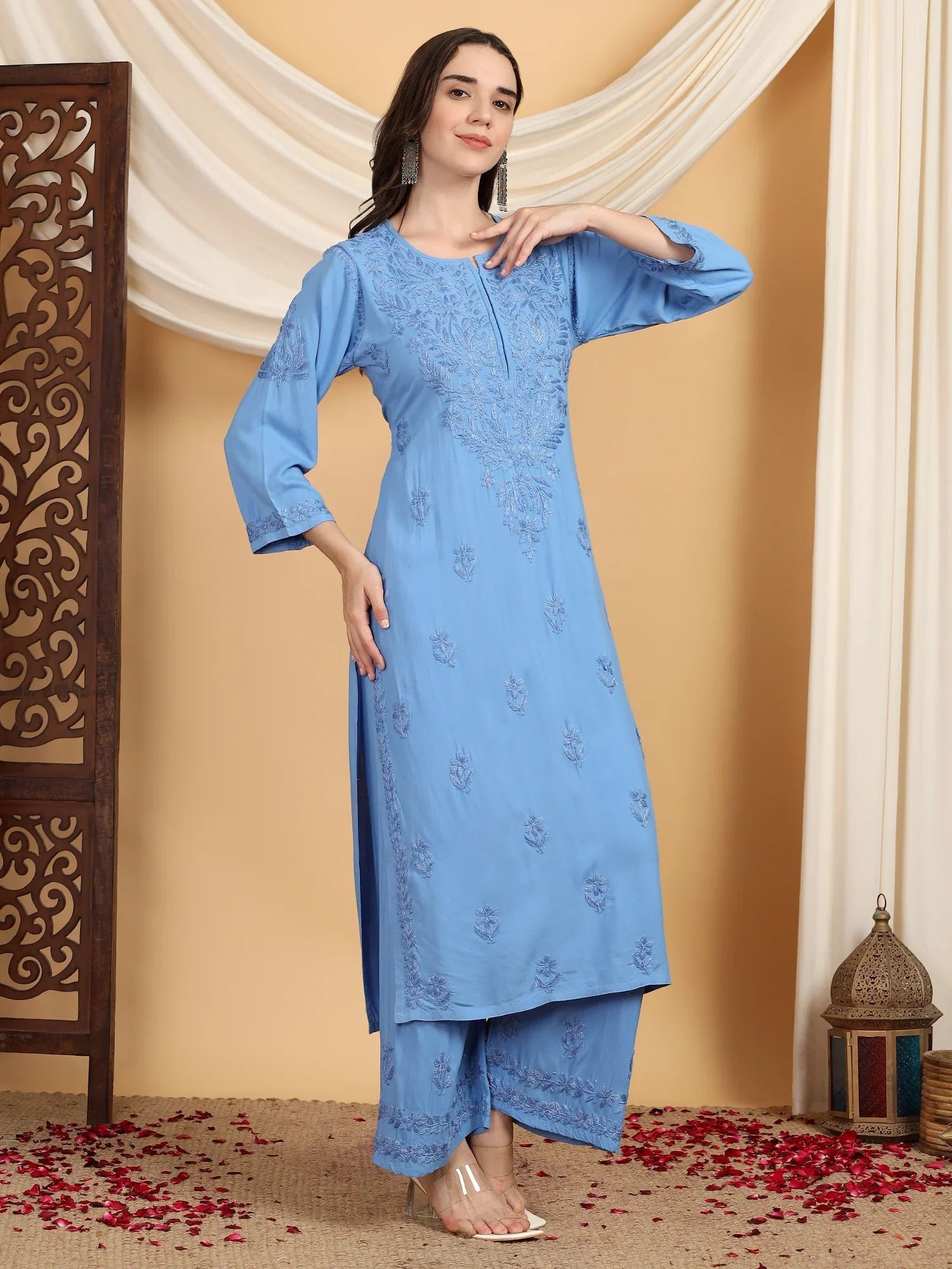 Faiza Chikankari Rayon Co-ord Set (Powder Blue) - Image 4