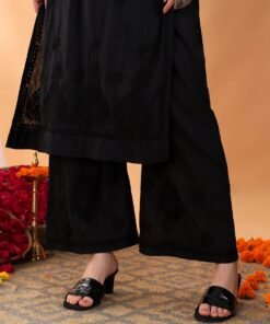 Priya Chikankari Kurta Palazzo Cotton Co-ord Set (Black) - Image 5