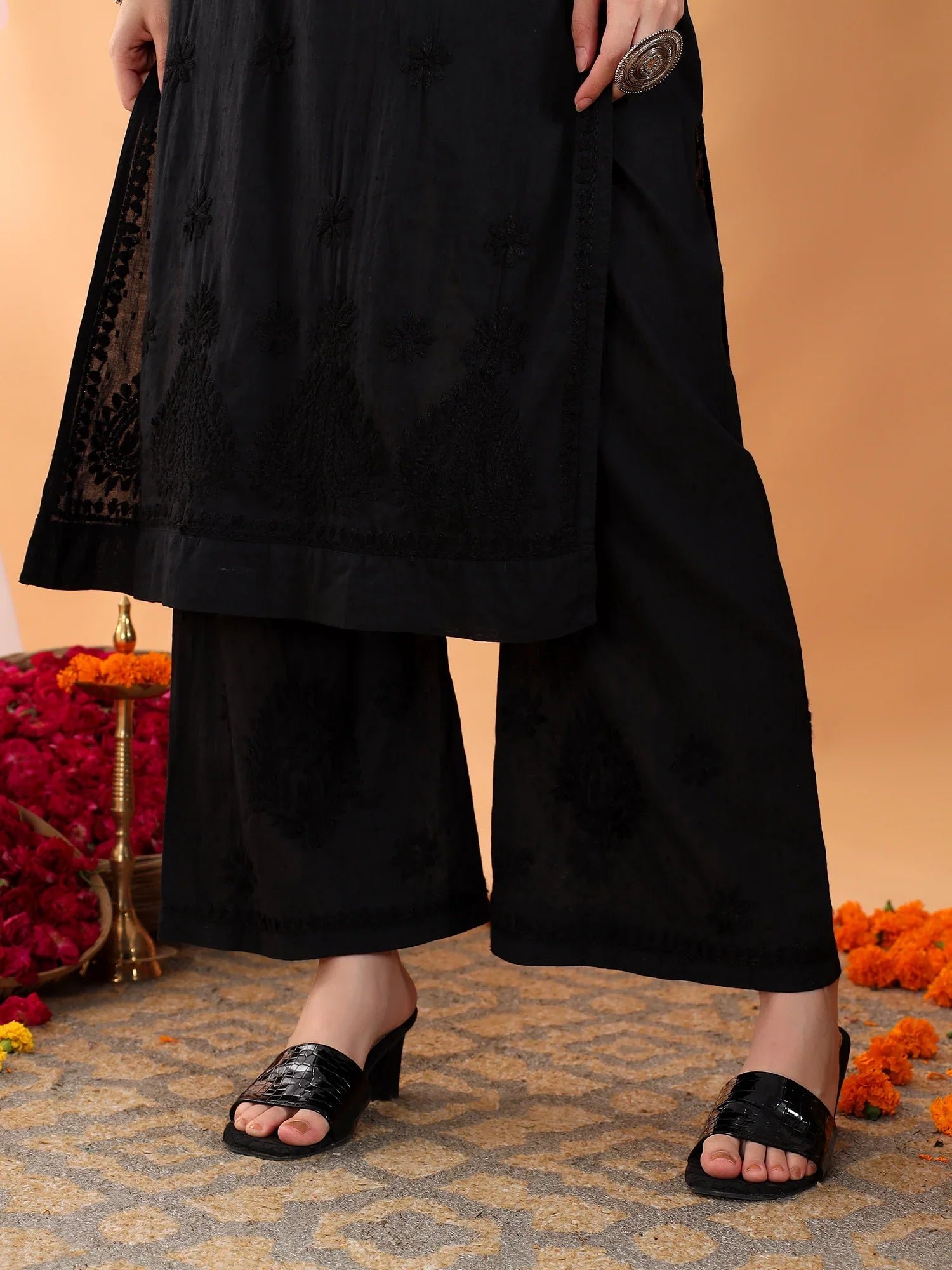 Priya Chikankari Kurta Palazzo Cotton Co-ord Set (Black) - Image 5