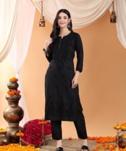 Ananya Chikankari Kurta Pant Cotton Co-ord Set (Black) - Image 5