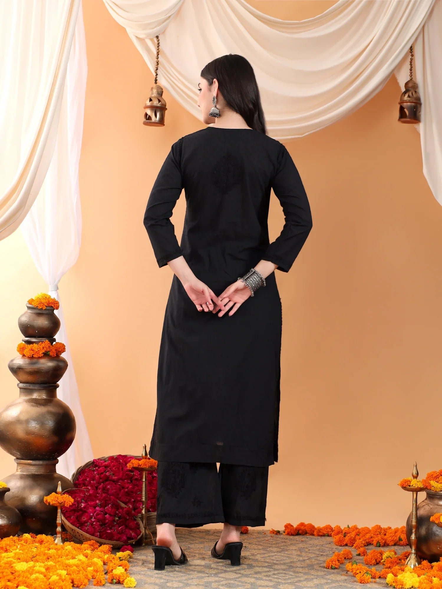 Priya Chikankari Kurta Palazzo Cotton Co-ord Set (Black) - Image 6