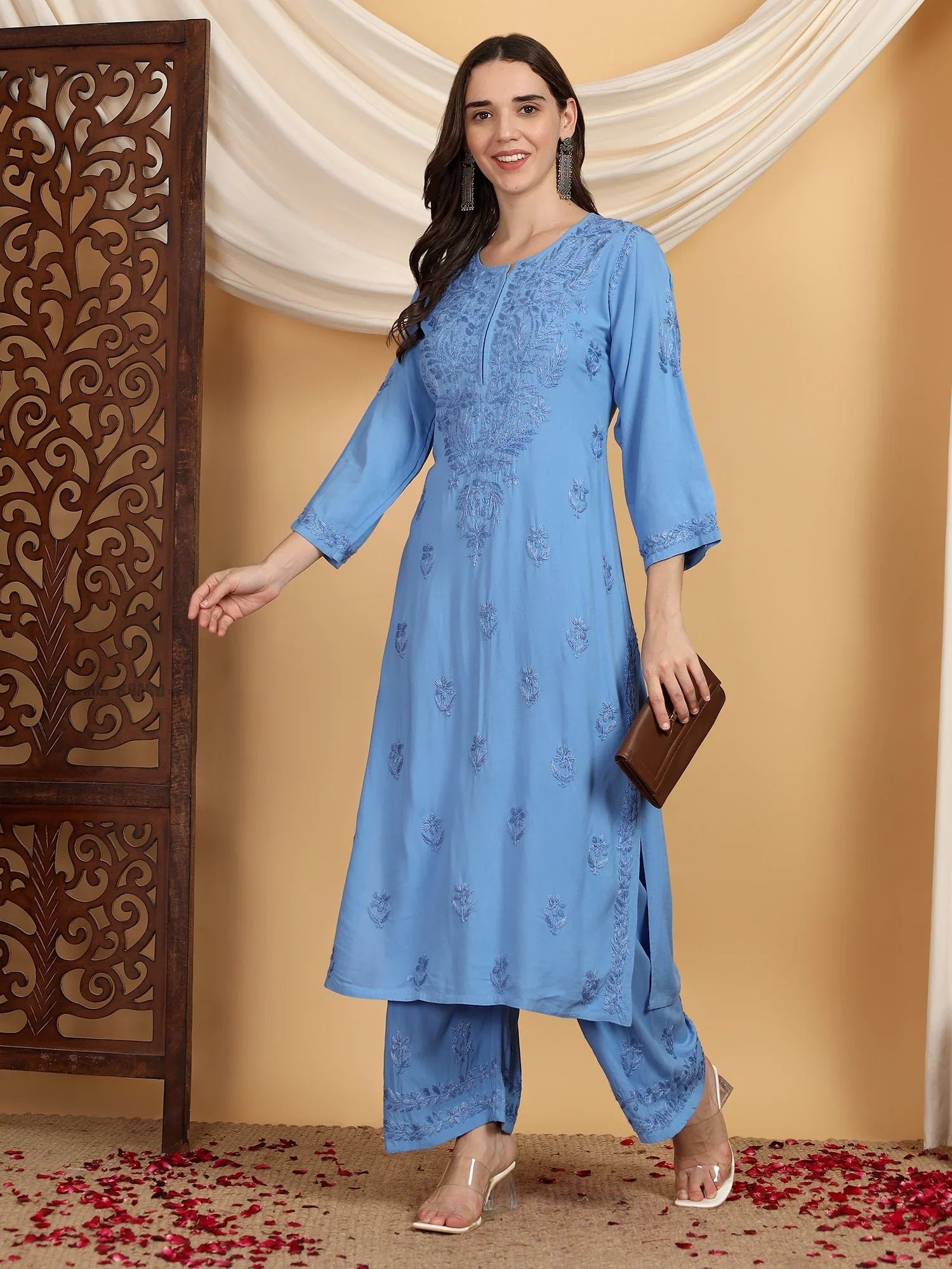 Faiza Chikankari Rayon Co-ord Set (Powder Blue) - Image 5