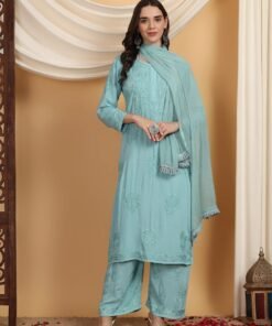 Alternative view of Farha Chikankari Premium Modal Co-ord Set (Pastel Green)
