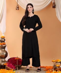 Maryam Chikankari Rayon Co-ord Set (Black) - Image 3