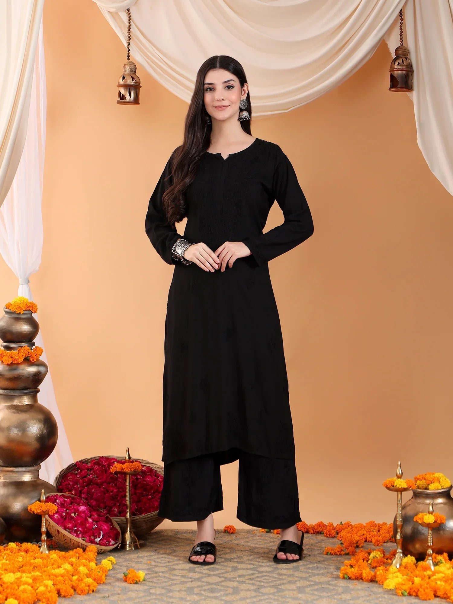Maryam Chikankari Rayon Co-ord Set (Black) - Image 3