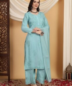 Farha Chikankari Premium Modal Co-ord Set (Pastel Green) - Image 3