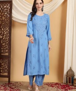Faiza Chikankari Rayon Co-ord Set (Powder Blue) - Image 6