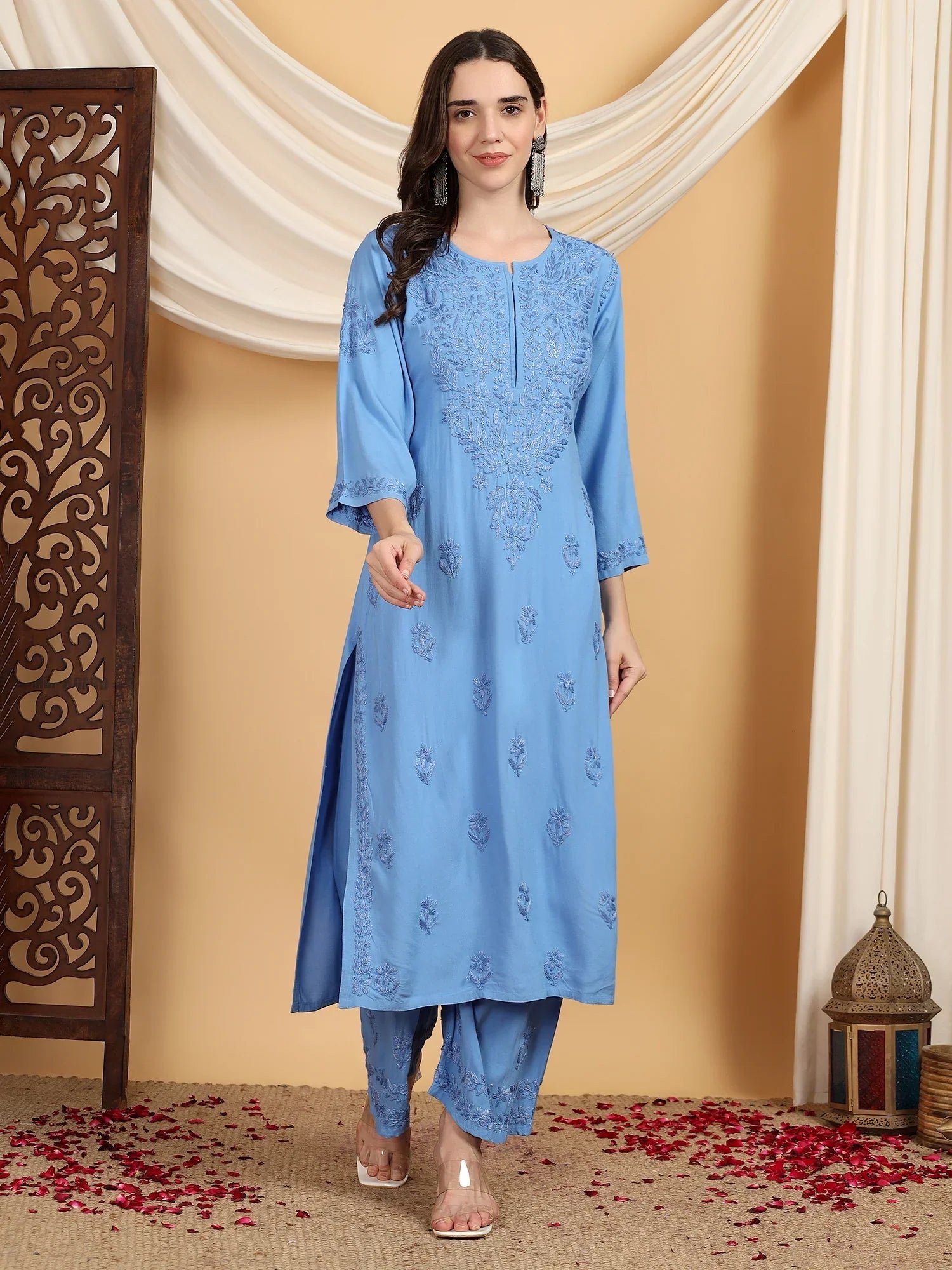 Faiza Chikankari Rayon Co-ord Set (Powder Blue) - Image 6