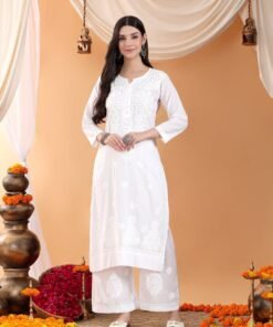 Priya Chikankari Kurta Palazzo Cotton Co-ord Set (White)