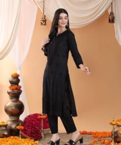 Ananya Chikankari Kurta Pant Cotton Co-ord Set (Black) - Image 7