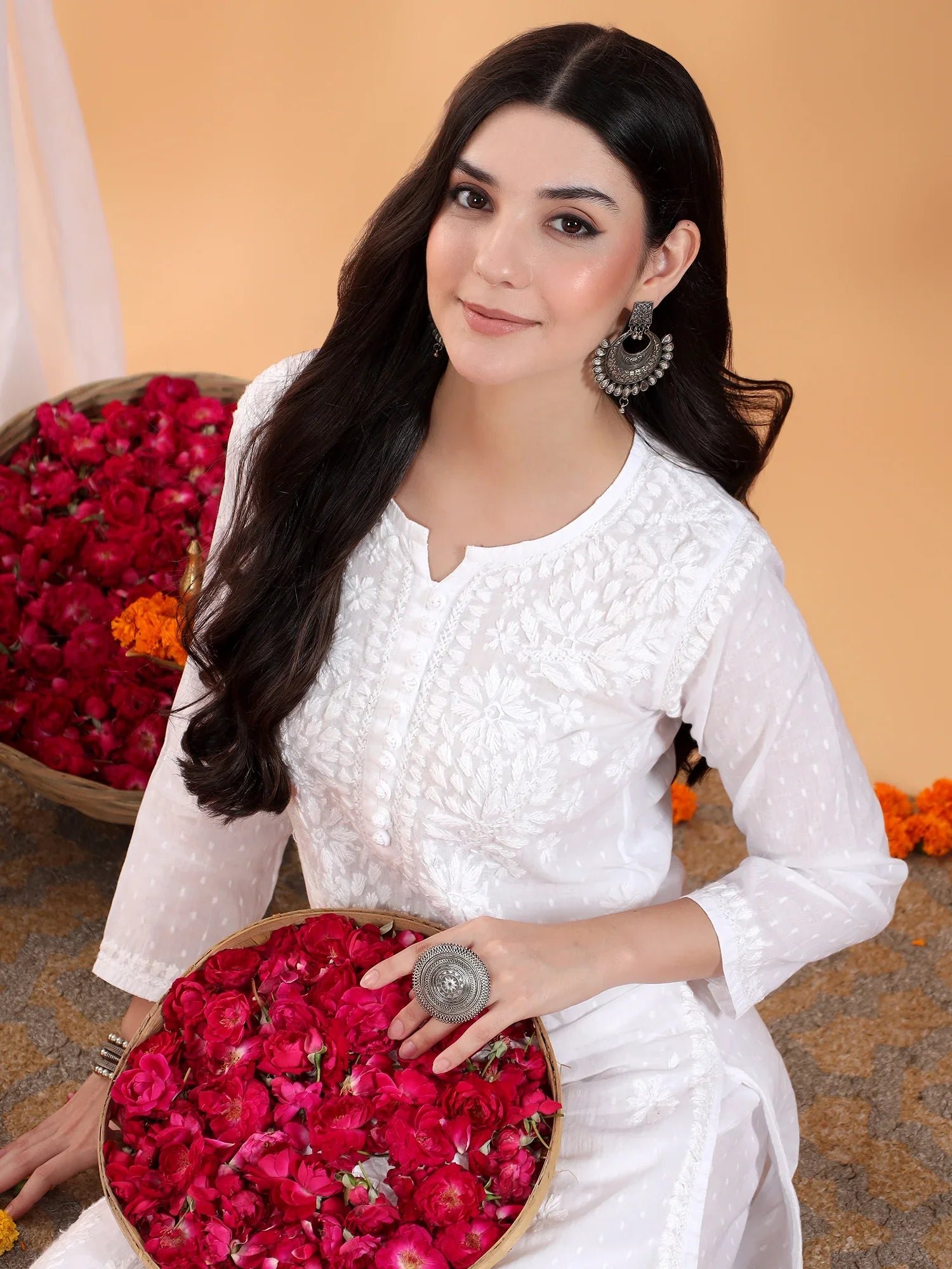 Priya Chikankari Kurta Palazzo Cotton Co-ord Set (White) - Image 2